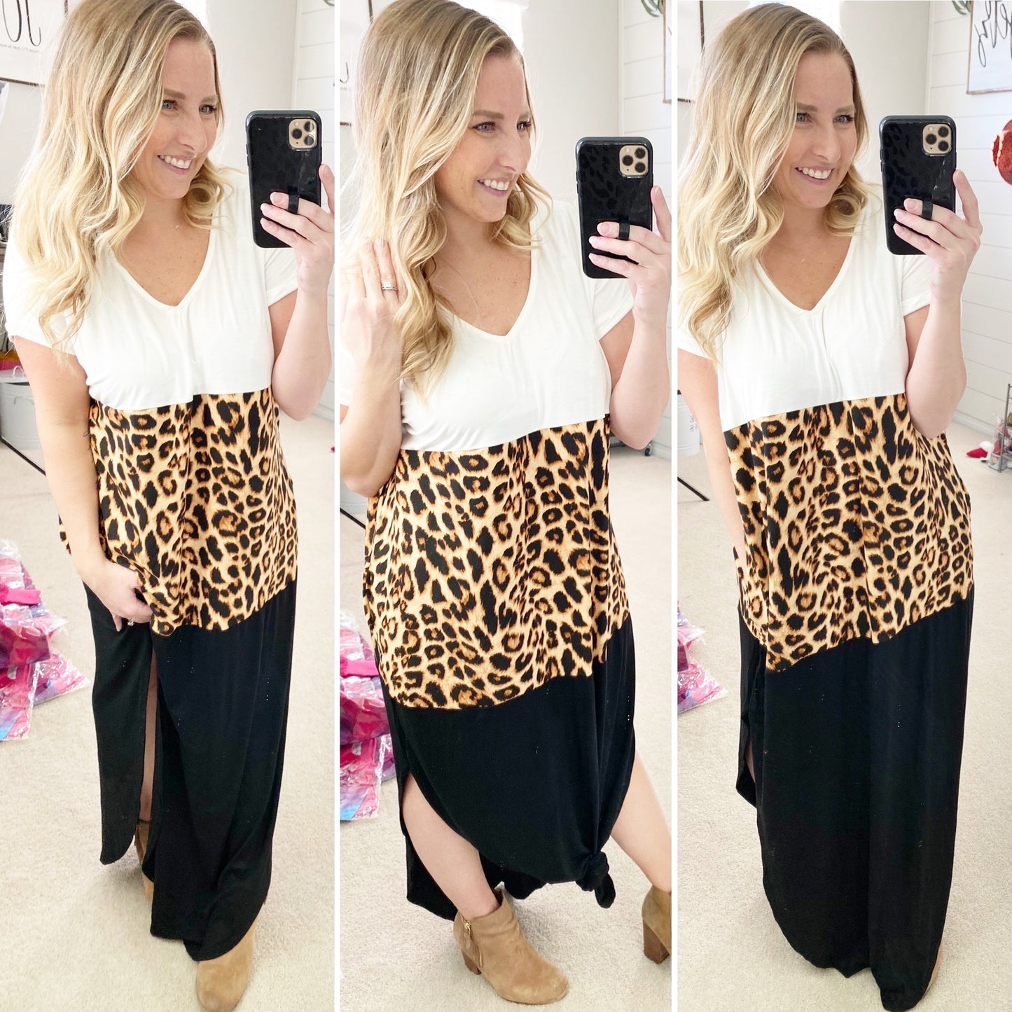 Leopard Block Maxi Dress w/ Pockets