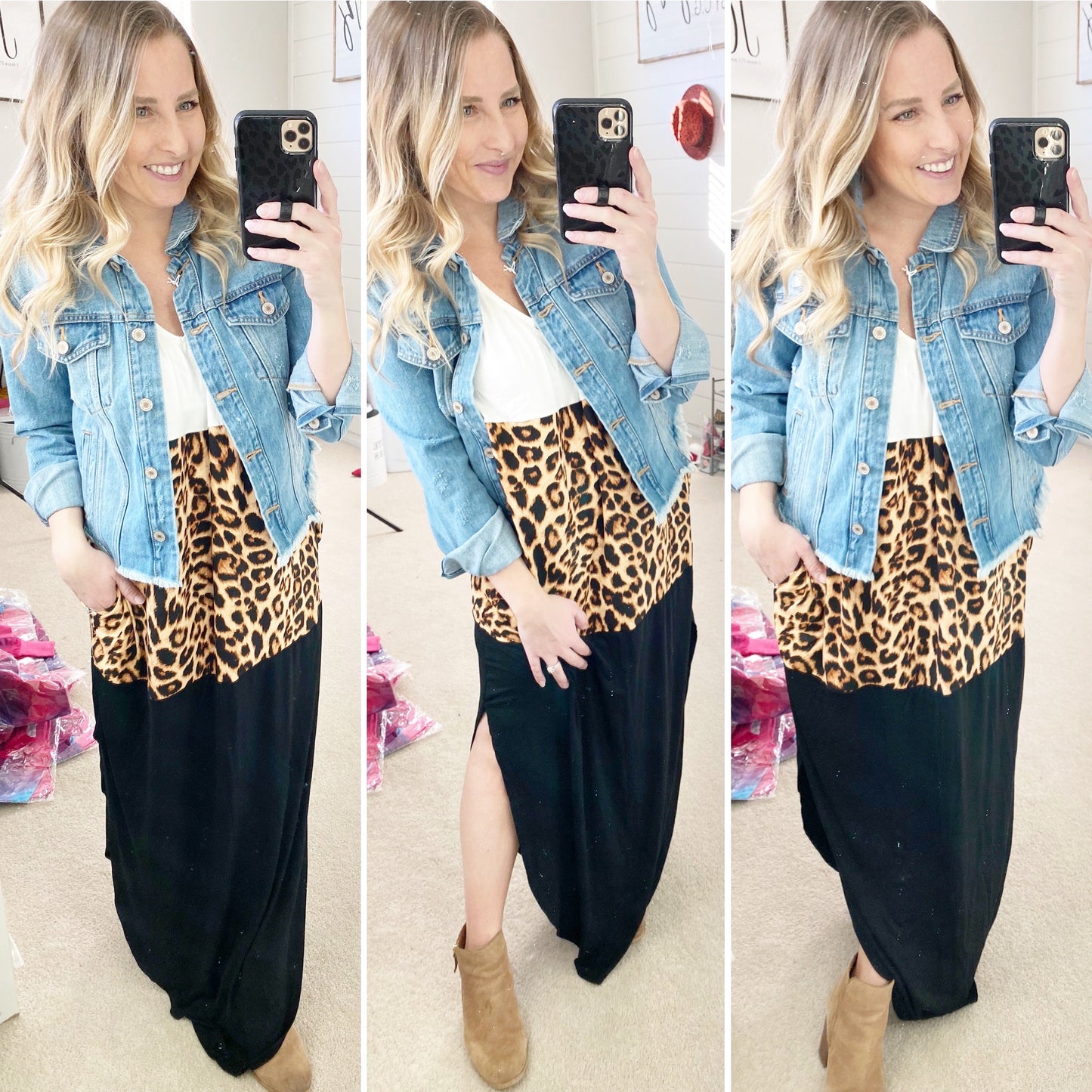 Leopard Block Maxi Dress w/ Pockets